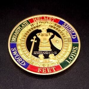 Gold Plated Armor Of God Coin Christian Coin Men's Anniversary Birthday Gift
